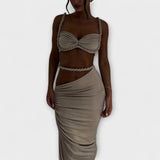 Jane - Stylový gradientový pletený crop top a overskirt duo